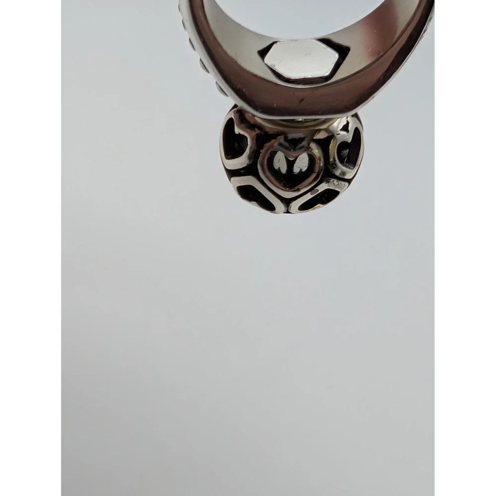 Brighton Silver Tone Swivel Heart Filigree Orb Statement Ring Size 6.5 with Box